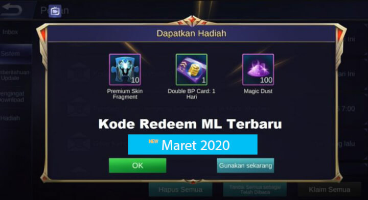 Kode Redeem ML Maret 2020 Terbaru.
